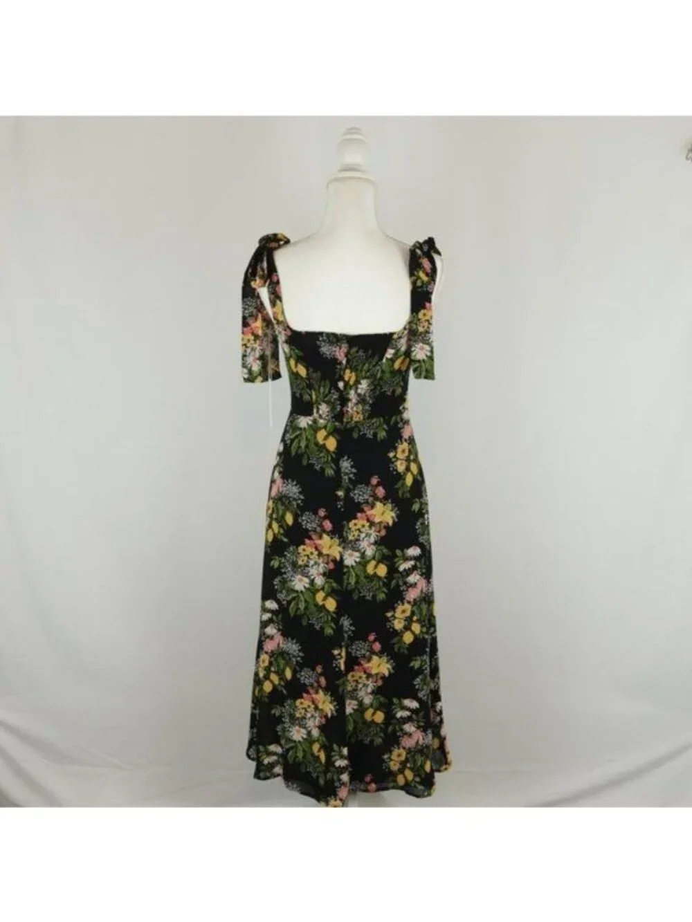 Reformation Twilight Sicilia Women's Size 4 Black Floral Tie Strap Midi Dress
